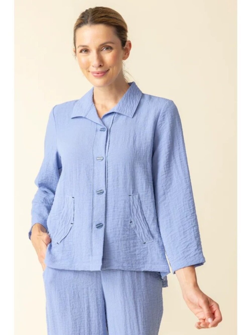 Habitat Express Travel Jacket NWT Pleat Back Crinkled Rayon Rain Blue XS Spring